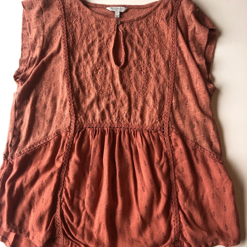 Lucky brand orange cap sleeve shirt. Size L